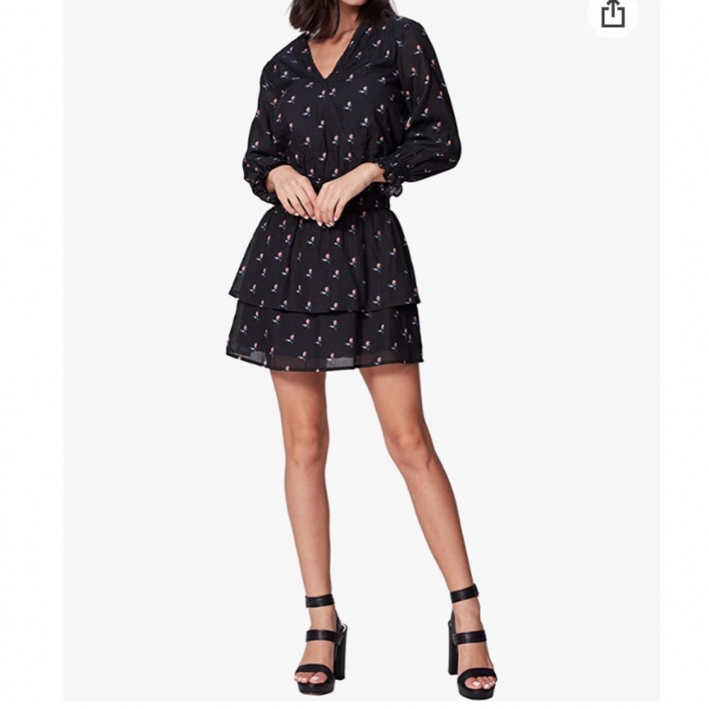 PAIGE Cristina Cotton Smocked Waist Mini Dress || Size: Small, Color: Black